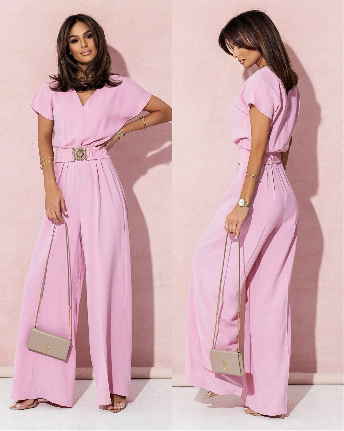 Women's Wide-Leg Jumpsuit with Trendy Belt