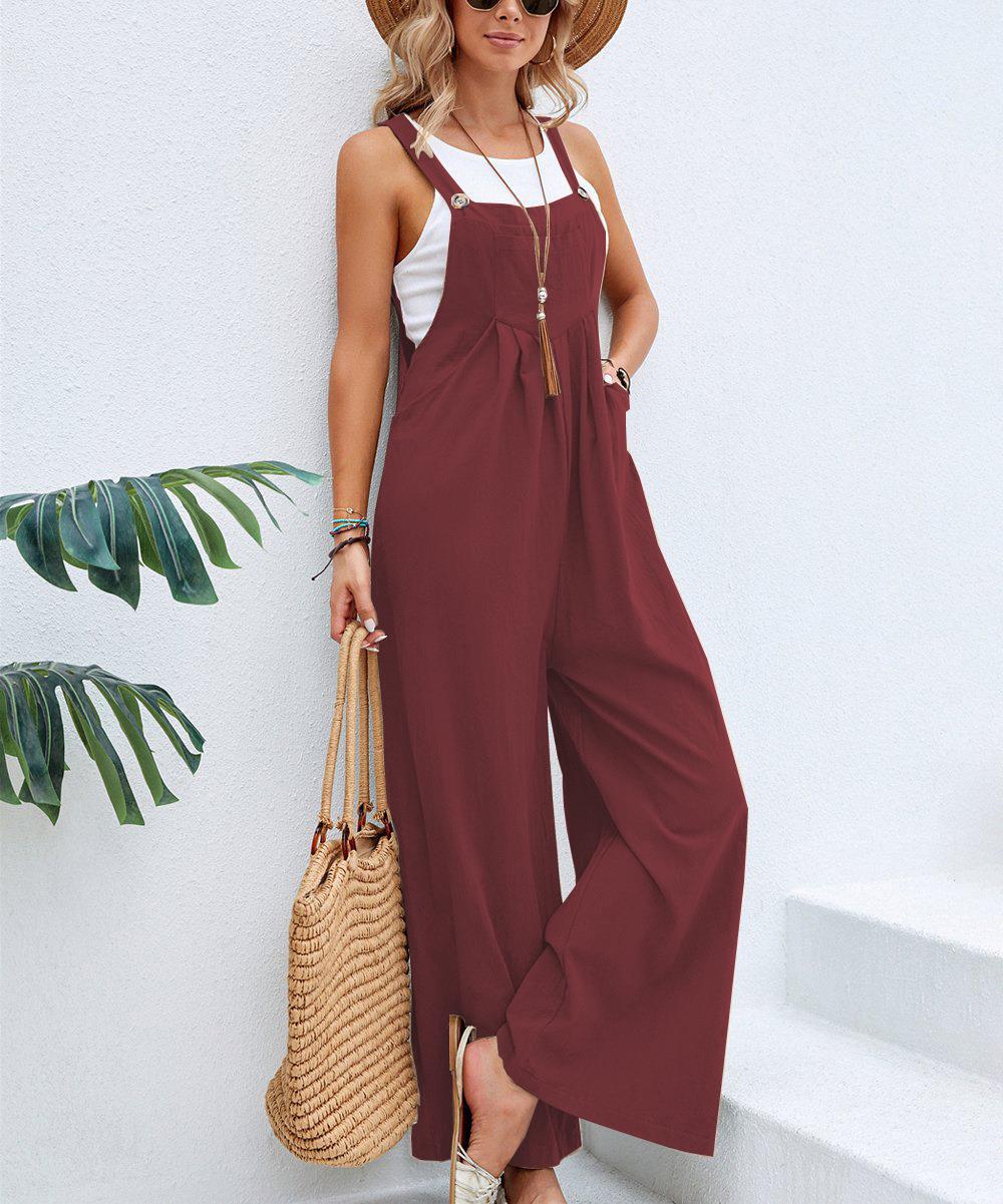 Women's Casual Wide-Leg Jumpsuit with Buckle Closure