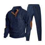 Men's Structured Henley Loungewear Set with Elbow Patches & Tapered Jogger Pants