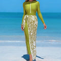 Women's Long-Sleeve Swimsuit with Elegant Wrap Skirt