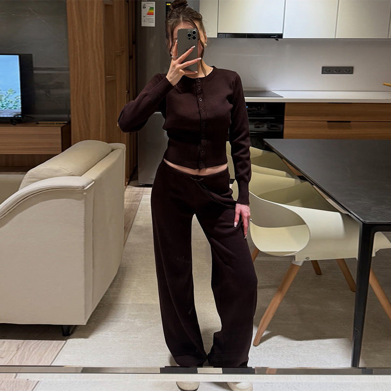 Women's Comfortable Knit Loungewear Set with Button Placket