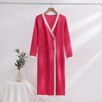 Women's Elegant Knit Coat with Button Details and V-Neck