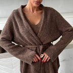 Women's Elegant Knit Ensemble with Wrap Jacket and Pencil Skirt