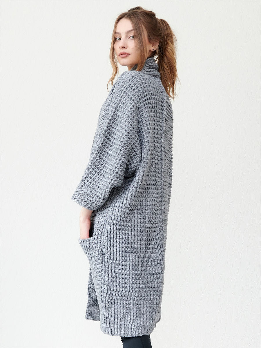 Women's Cozy Knit Coat with Large Pockets and Casual Cut