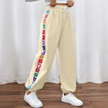 Women's Casual Pants with Floral Pattern and Elastic Waistband