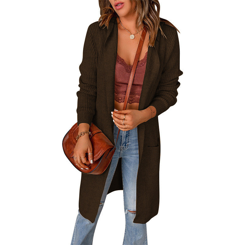 Casual Knit Coat with Open Front and Deep Pockets