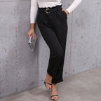 Women's Elegant High-Waist Trousers with Tie Belt and Wide Leg