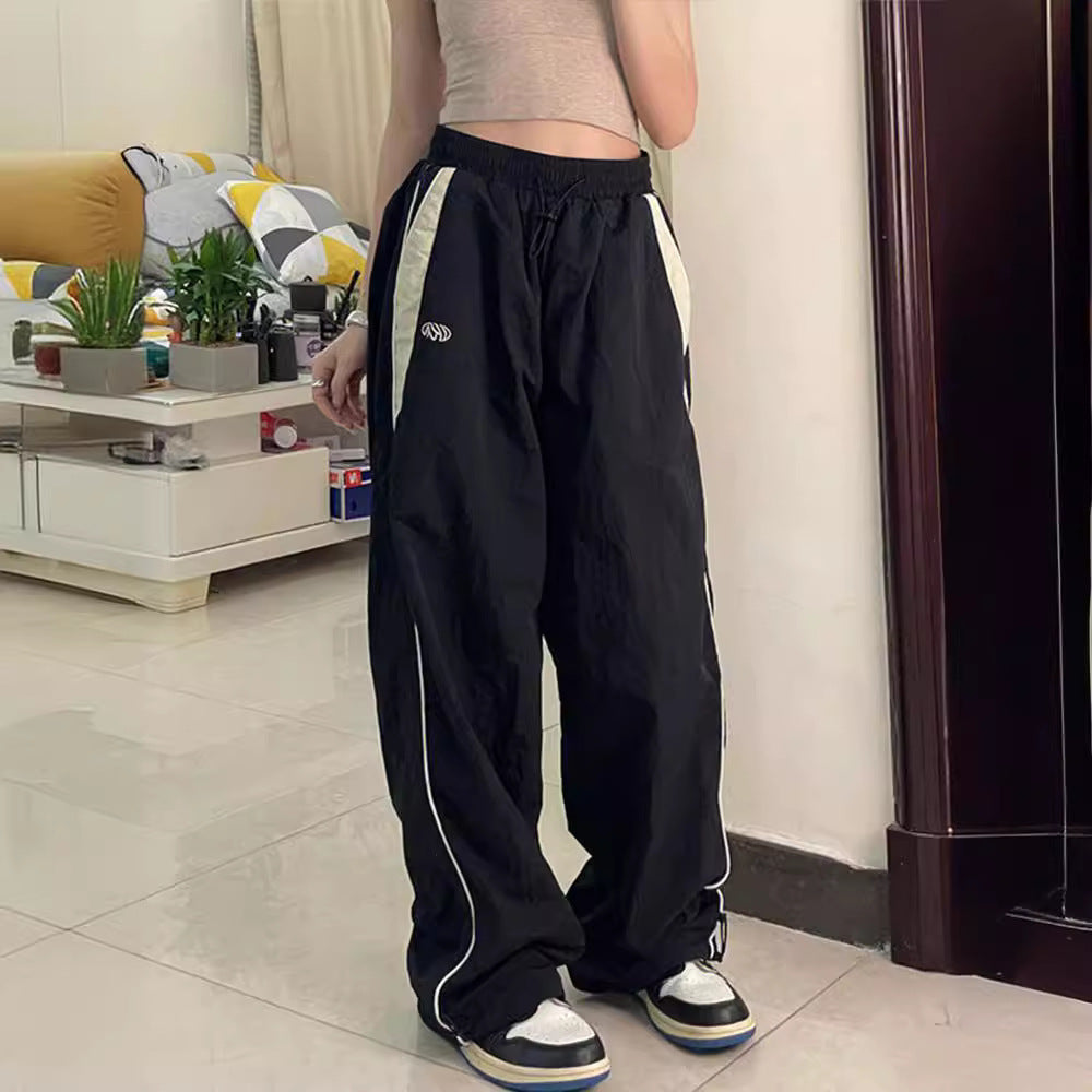 Women's Casual Pants with Side Contrast Stripes and Elastic Waist