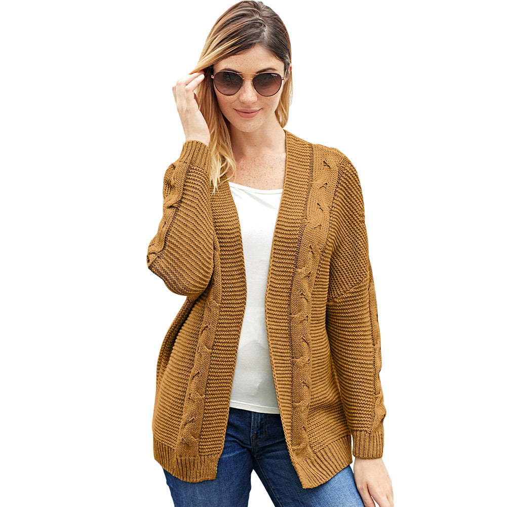 Women's Chunky Knit Cardigan with Creative Cable Patterns and Casual Fit