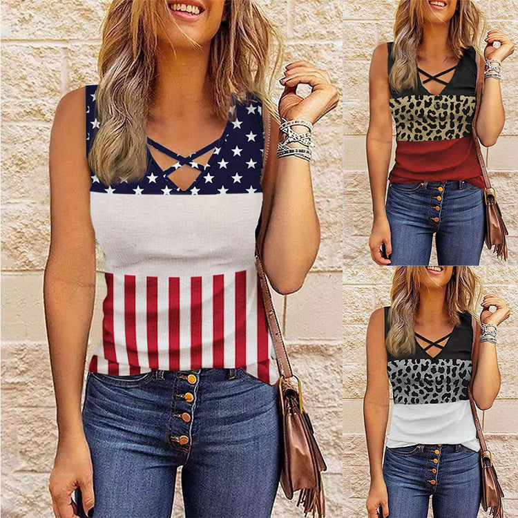 Women's Sleeveless Layered-Look Top with Animal Print