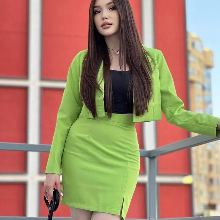 Women's Blazer Set with Tailored Jacket and Fitted Skirt