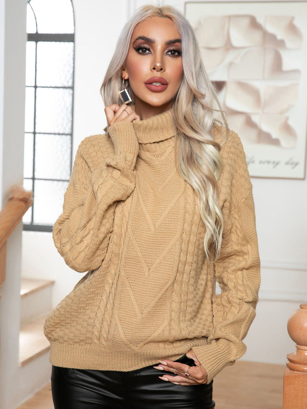 Women's Chunky Knit Sweater with High Neck