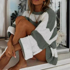 Women's Striped Knit Sweater with Wide Fit