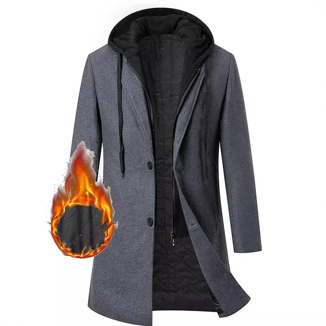 Women's Elegant Coat with Detachable Hood and Sporty Accents