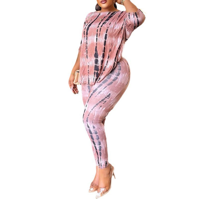 Casual Abstract Print Outfit with Drop Shoulders