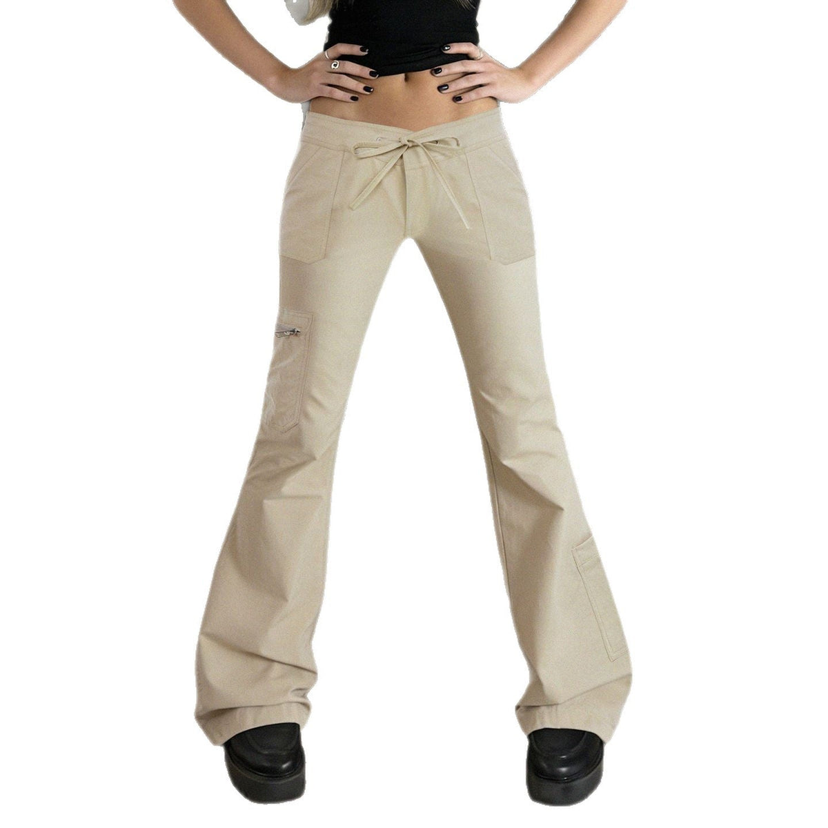 Women's Comfortable Cargo Pants with Elastic Waistband and Practical Side Pockets