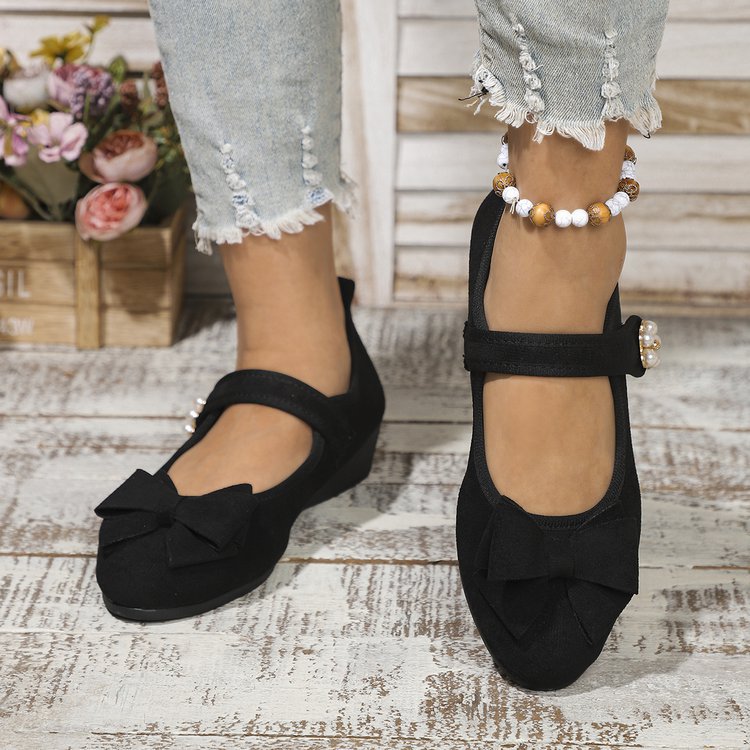 Women's Ballet Flats with Decorative Bow and Comfortable Wedge Heel