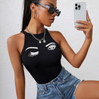 Women's Sleeveless Top with Stylish Eye Motif