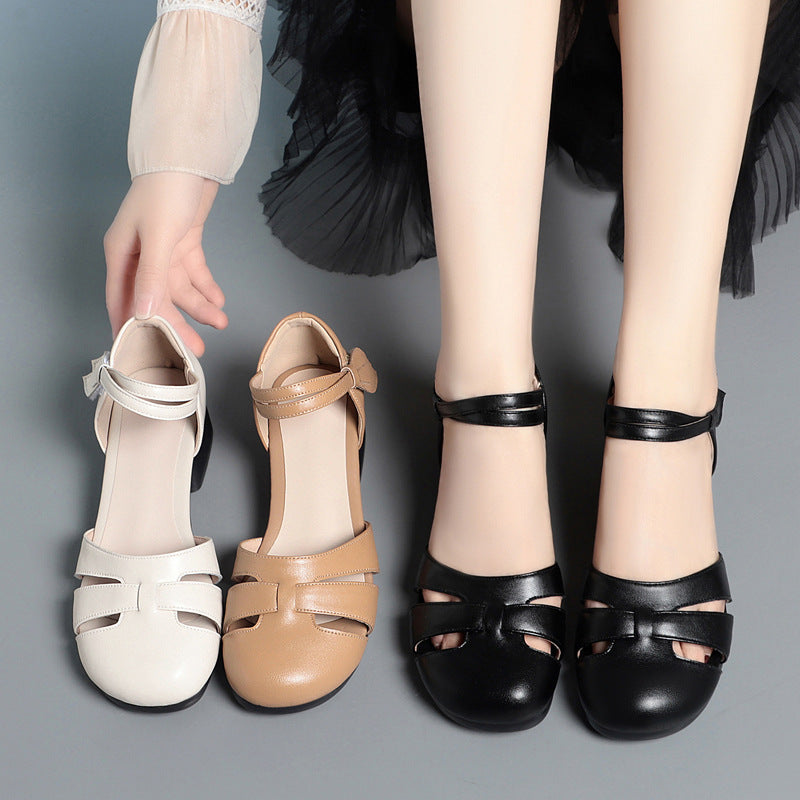 Women's Ballet Flats with Elastic Strap Design and Comfortable Block Heel