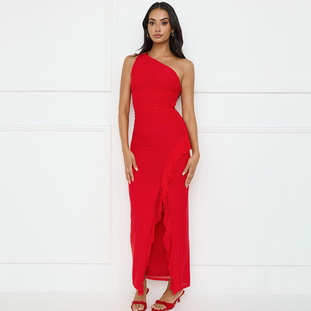 Women's Asymmetrical Maxi Dress with Ruffle Details