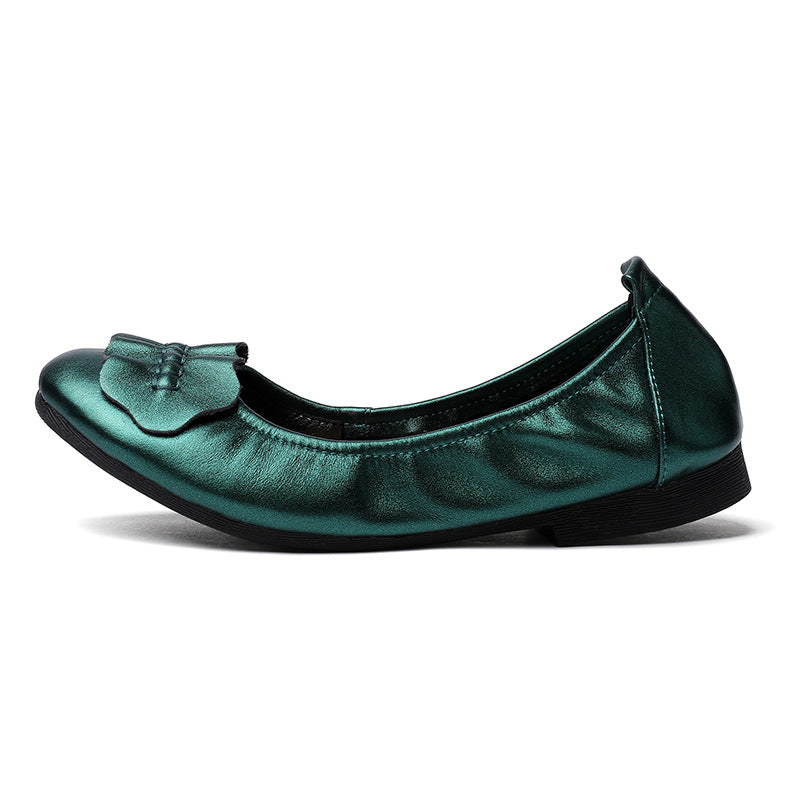 Women's Ballet Flats with Decorative Bow Accent and Non-Slip Sole