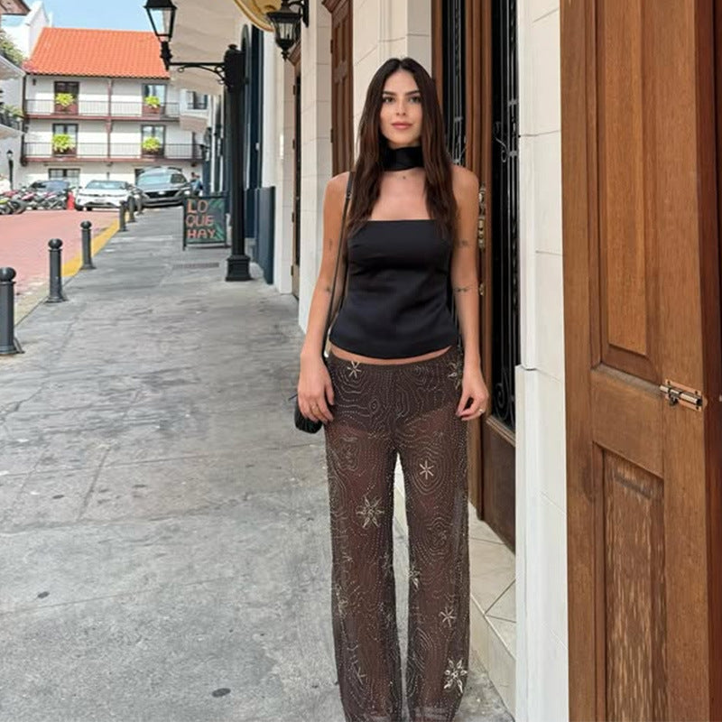 Women's Elegant Embroidered Sequin Palazzo Pants