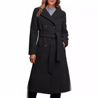 Women's Elegant Double-Breasted Coat with Belt Detail