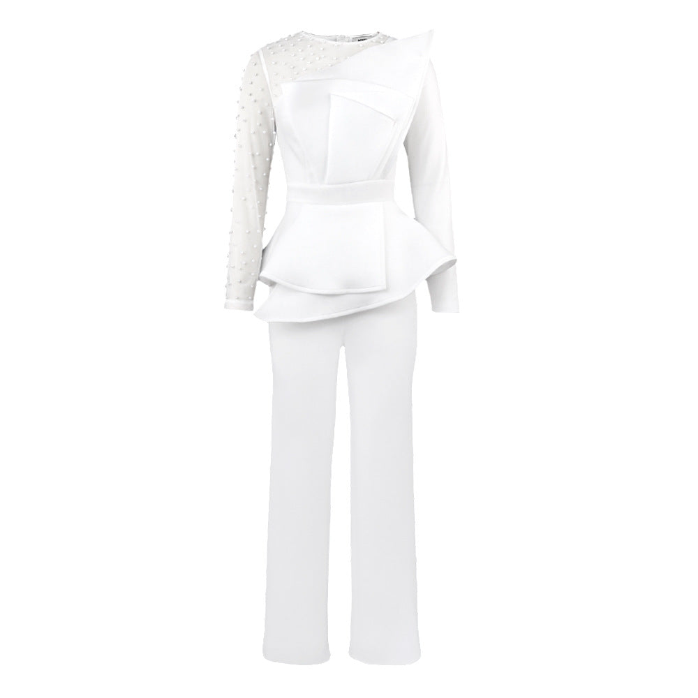 Elegant Jumpsuit with Asymmetric Top and Ruffle Design