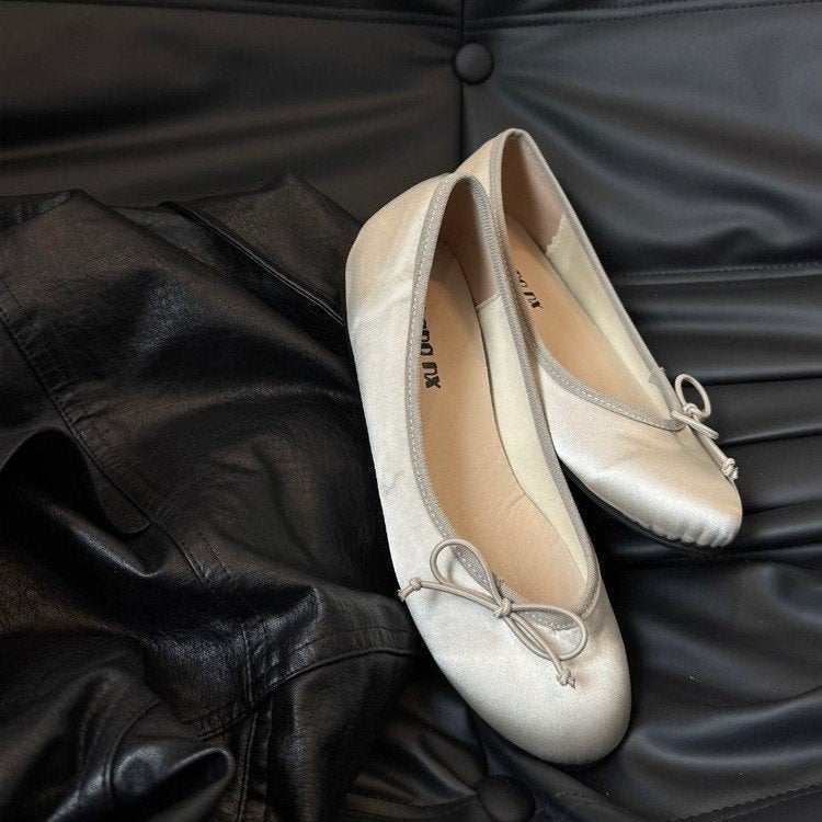 Women's Satin-Texture Ballet Flats with Bow Detail