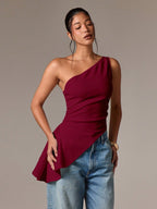 Women's Asymmetrical Top with Tiered Hem
