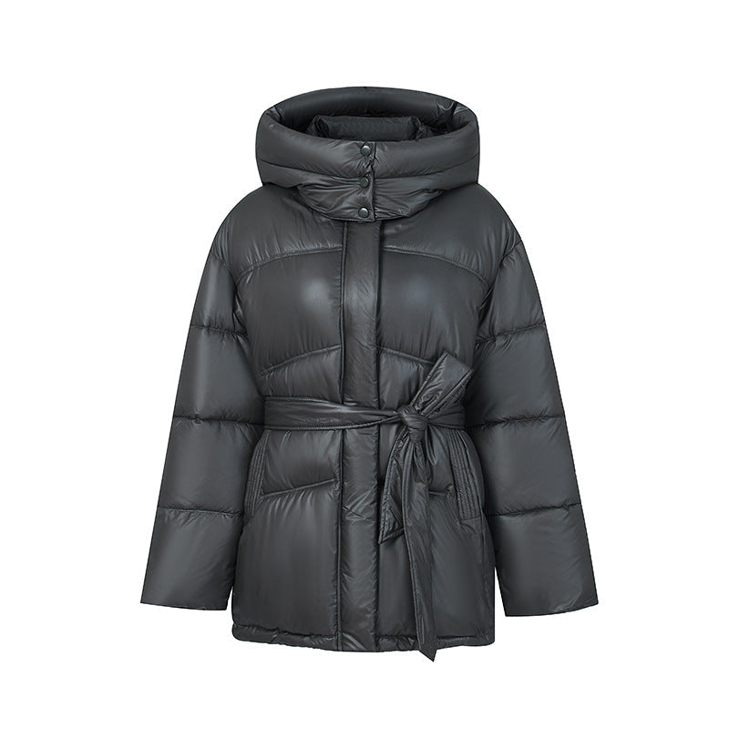 Women's Fashionable Padded Winter Coat with Belt and Hood