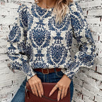 Women's Blouse with Floral Pattern and Puff Sleeves