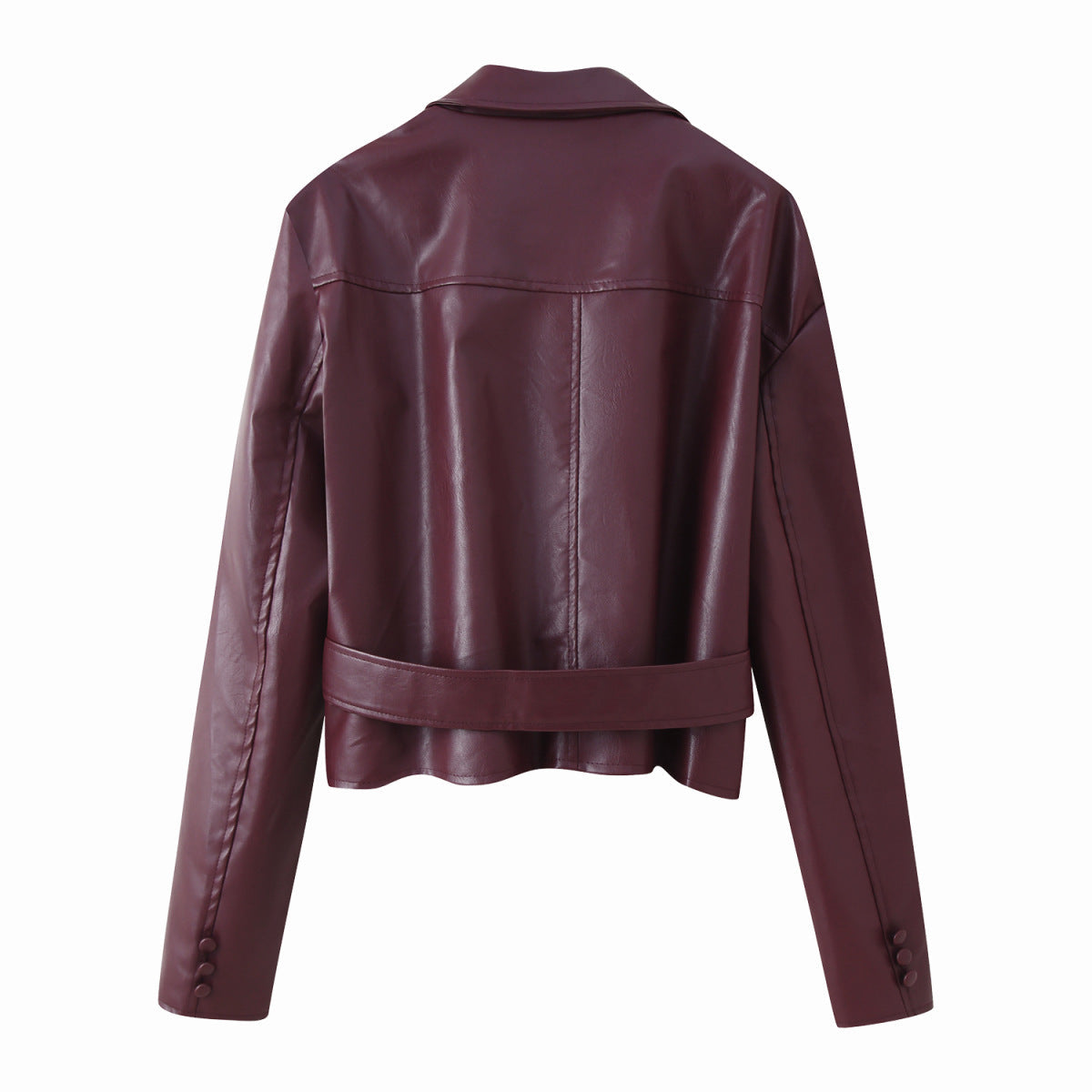 Women's Elegant Faux Leather Jacket with Tie Belt