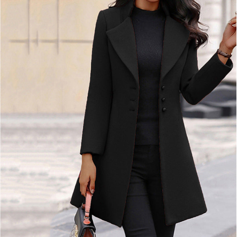 Women's Elegant Wool Coat with Double-Breasted Design