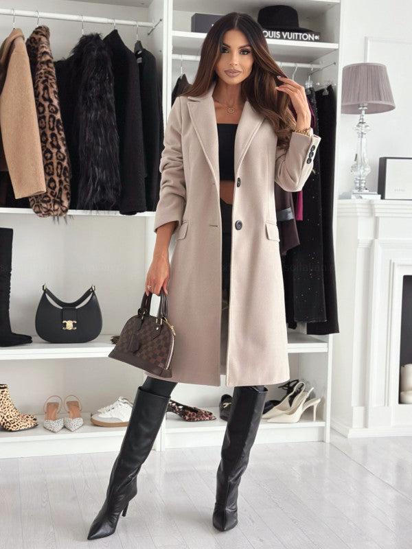 Women's Wool Coat with Timeless Cut and Structured Lapel