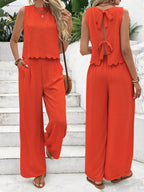 Women's Jumpsuit with Elegant Back Cutout and Wide Leg