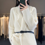 Women's Chunky Knit Cardigan with Elegant Lapels and Waist Belt