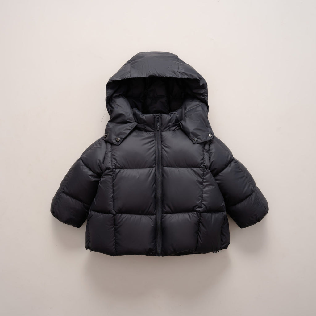 Women's Modern Down Jacket with Detachable Hood and Elastic Cuffs