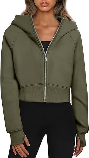Women's Cropped Hoodie with Zipper and Elastic Hem