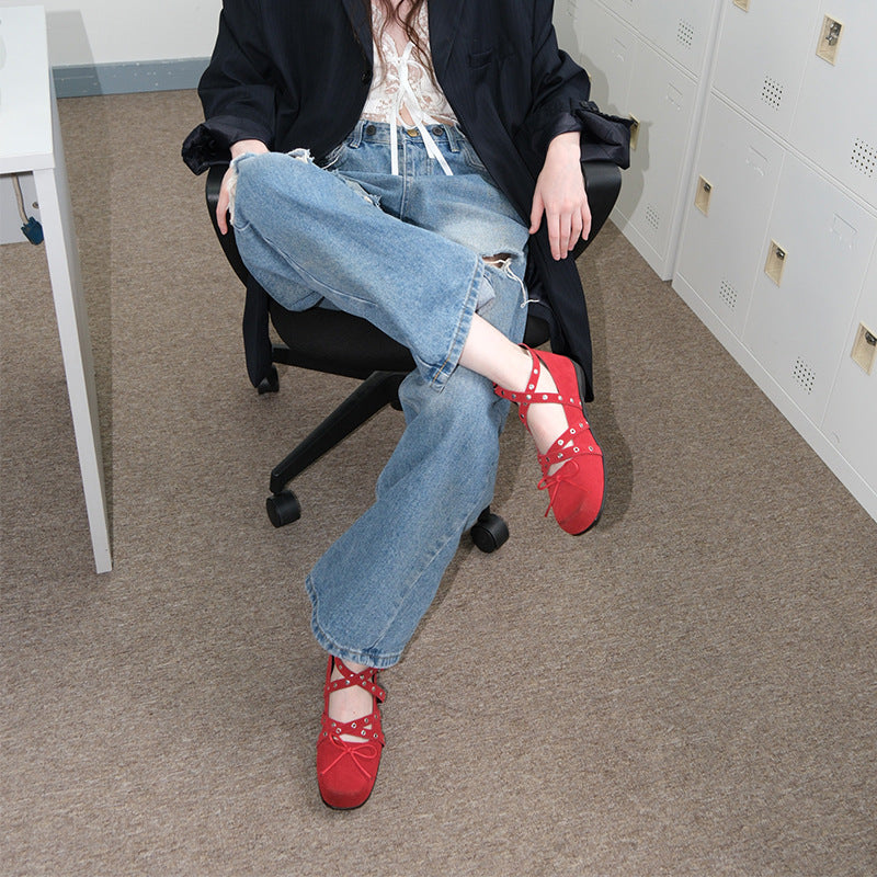 Women's Ballet Flats with Straps and Lacing