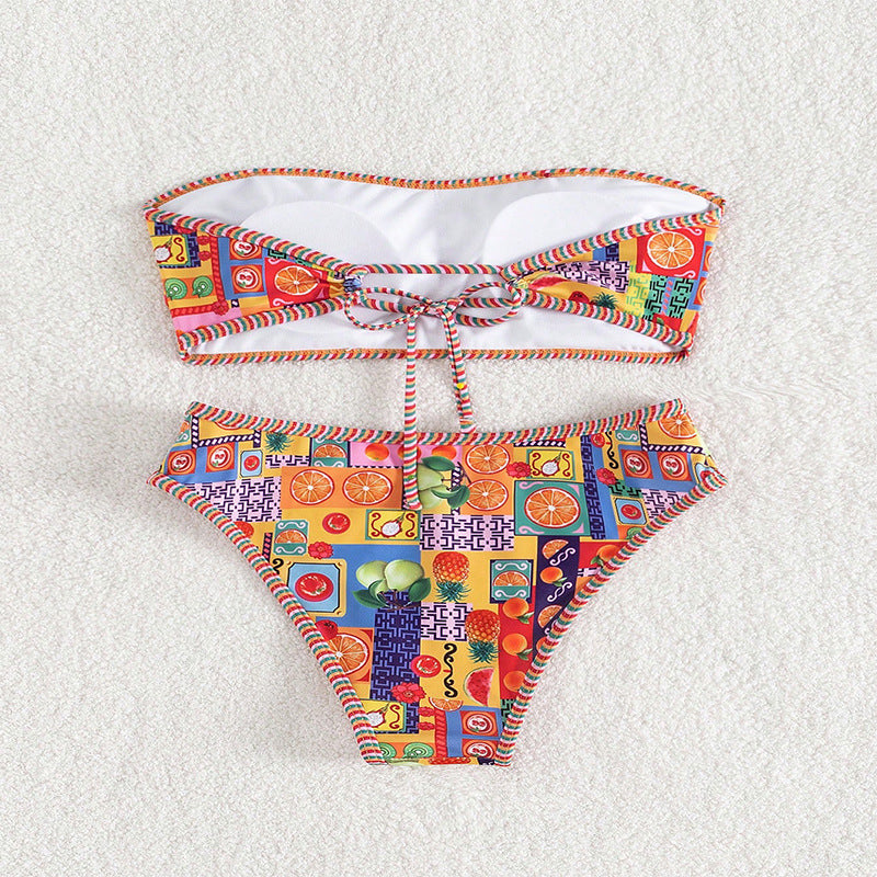 Women's Bandeau Bikini with Colorful Fruit Pattern
