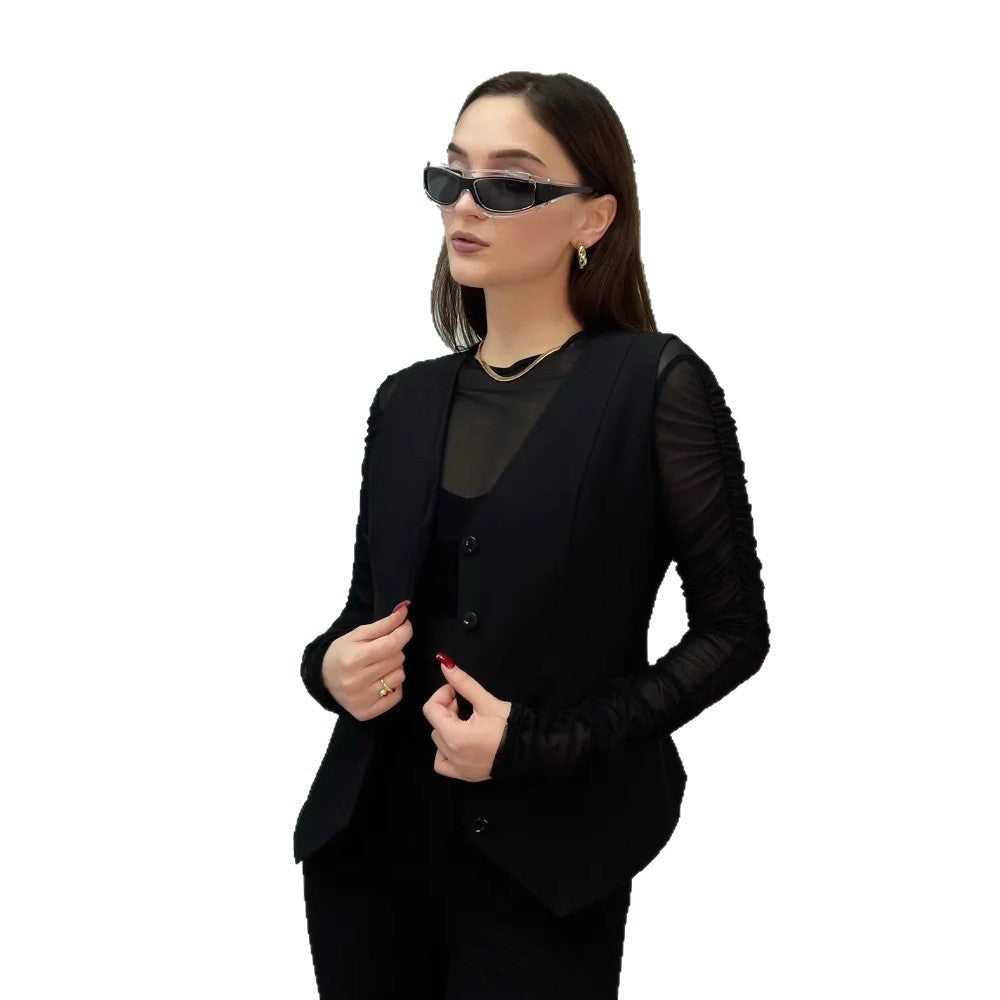 Sleeveless Blouse with Button Placket