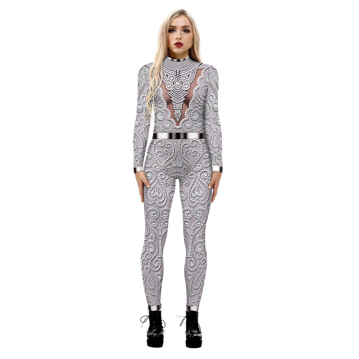 Women's Full-Body Suit with Glowing Skeleton Design