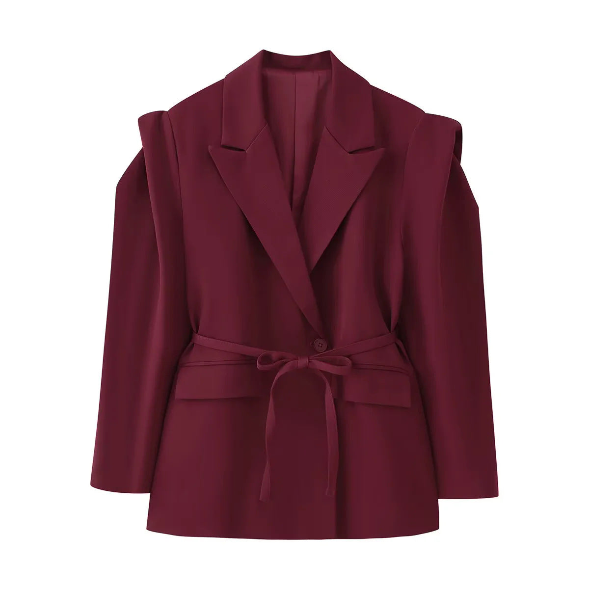 Women's Elegant Oversized Blazer Jacket with Belt and Shoulder Pads