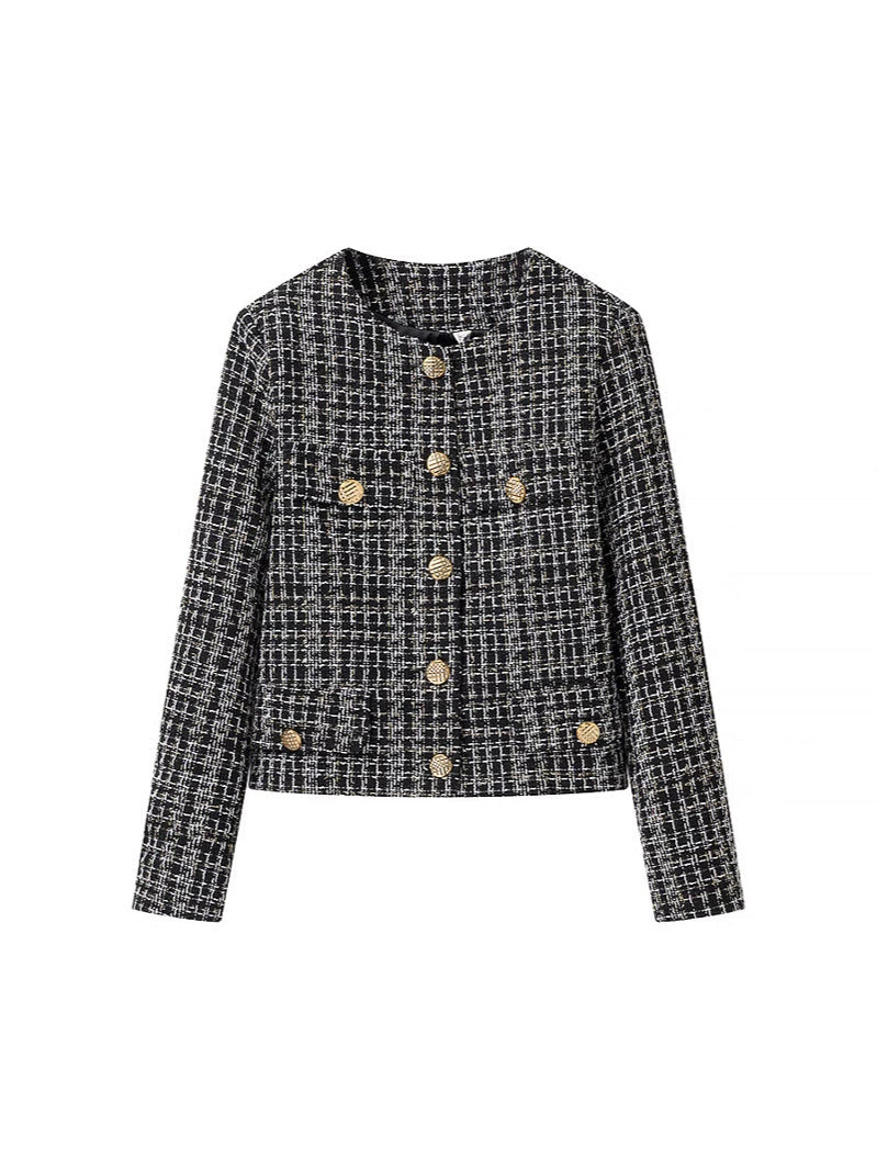 Women's Elegant Tweed Jacket with Gold Buttons