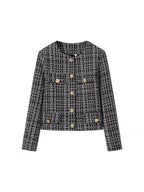 Women's Elegant Tweed Jacket with Gold Buttons