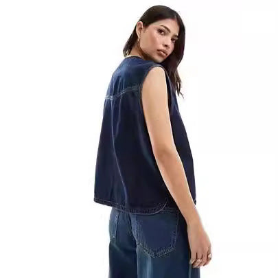 Denim Vest with Innovative Lace-Up Closure