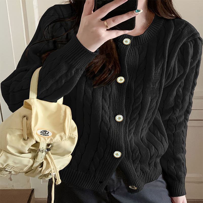 Women's Chunky Knit Cardigan with Button Closure and Cable Knit Pattern