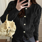 Women's Chunky Knit Cardigan with Button Closure and Cable Knit Pattern