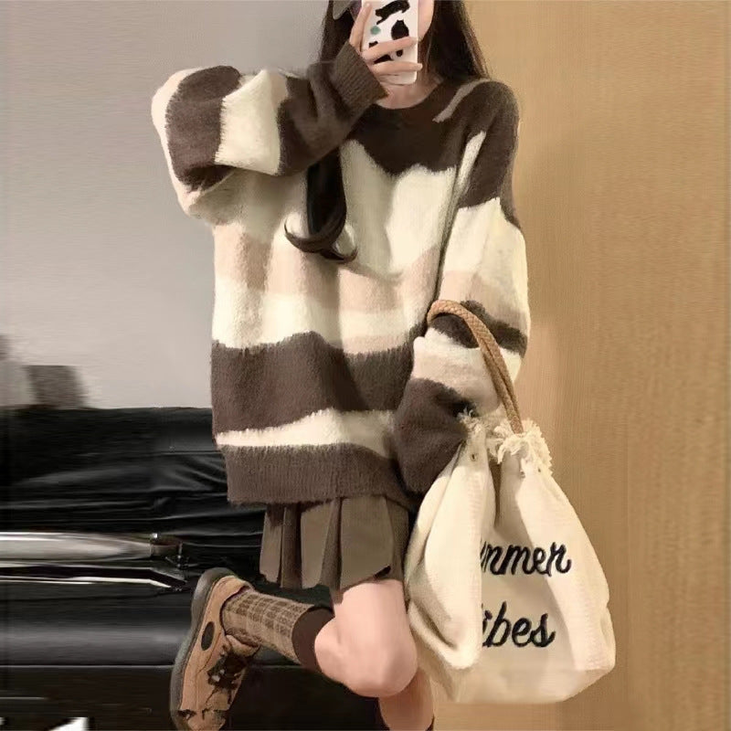 Women's Chunky Knit Sweater with Fashionable Stripe Pattern and Casual Fit
